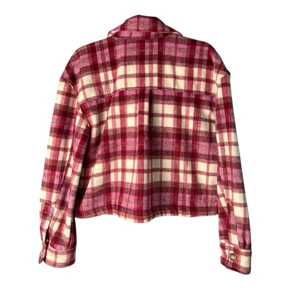 Bagatelle Pink and Red Plaid Cropped Shacket - Picture 5 of 6